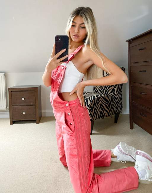 adidas Originals 'Comfy Cords' corduroy dungarees in pink | ASOS