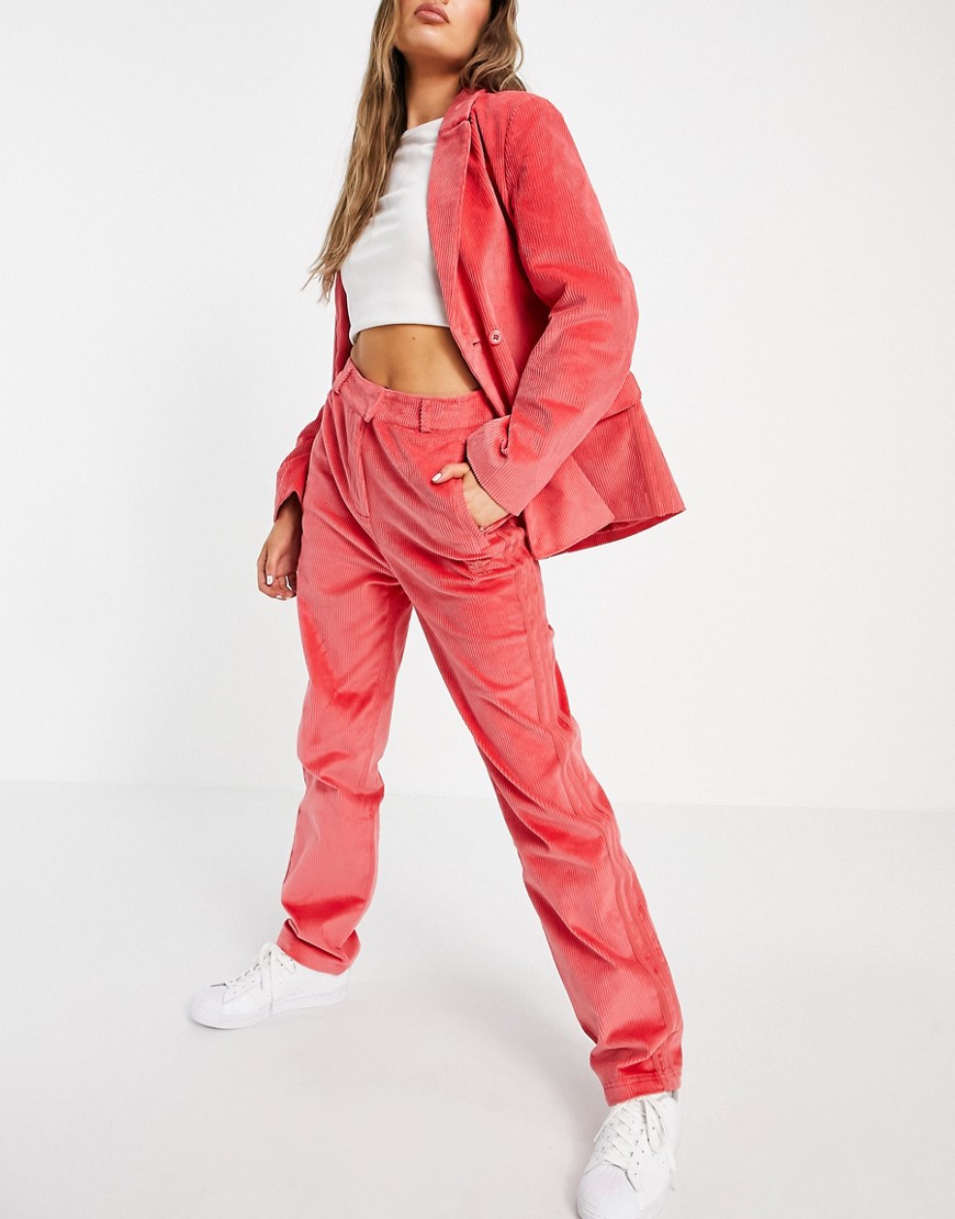 Adidas Originals 'Comfy Cords' corduroy high waisted wide leg suit pants in pink
