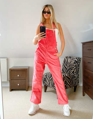 adidas Originals - 'Comfy Cords' - Overalls i lyserød fløjl