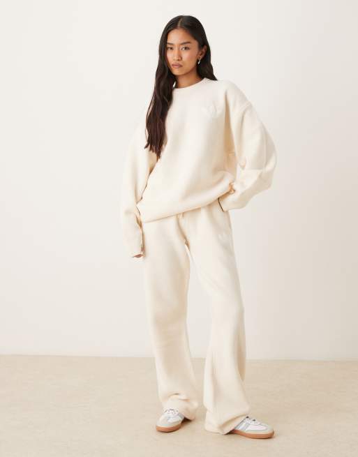 adidas Originals - Completo in maglia color crema con maglione e joggers