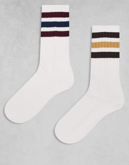 adidas Originals - Confezione da 2 paia di calzini bianchi corti a coste 