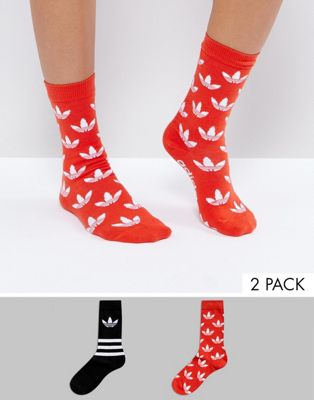 adidas Originals - Confezione da 2 paia di calzini con stampa di trifoglio  rossi | ASOS