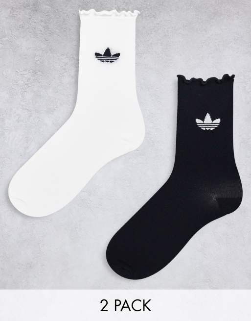 adidas Originals - Confezione da 2 paia di calzini con trifoglio bianco e nero con volant 