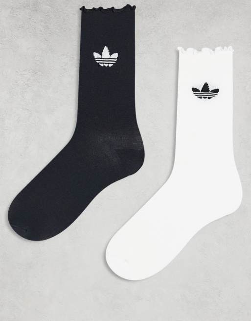 adidas Originals - Confezione da 2 paia di calzini neri e bianchi con orlo smerlato