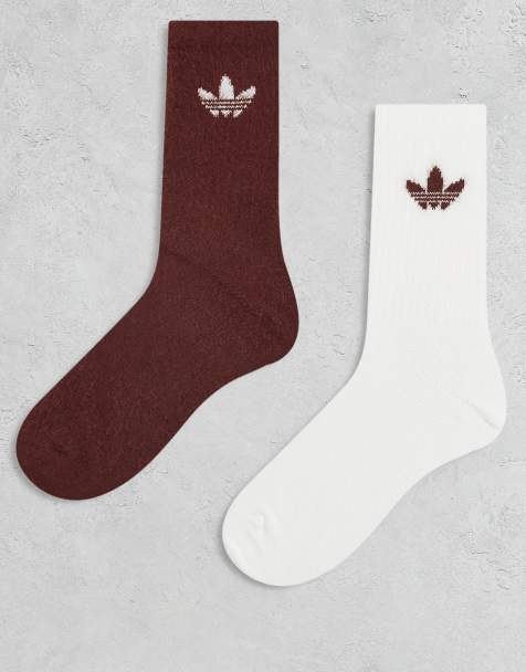 adidas Originals - Confezione da 2 paia di calzini soffici bianchi e marroni con trifoglio - view 1