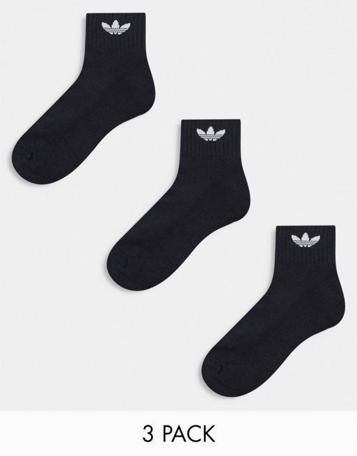 adidas Originals - Confezione da 3 paia di calzini alla caviglia neri con trifoglio