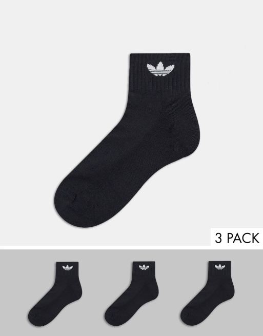 adidas Originals - Confezione da 3 paia di calzini alla caviglia neri con trifoglio