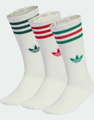 Adidas Originals Unisex Off White,Off White,Off White Adidas 3-Stripes High Crew Socks 3 Pairs Off White/ Off White/ Off White M - Immagine 3