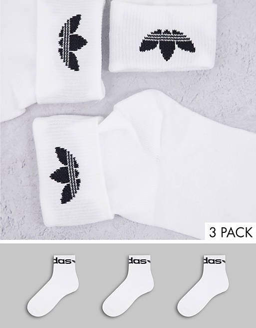 adidas Originals - Confezione da 3 paia di calzini bianchi con risvolto