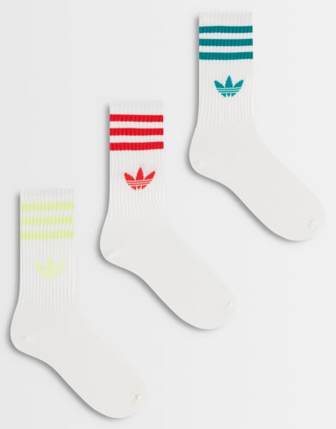 adidas Originals - Confezione da 3 paia di calzini bianchi e rossi/gialli/verdi con tre strisce - view 1