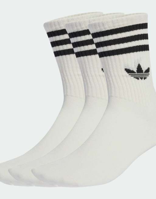 adidas Originals - Confezione da 3 paia di calzini con bordino e 3 strisce color bianco sporco