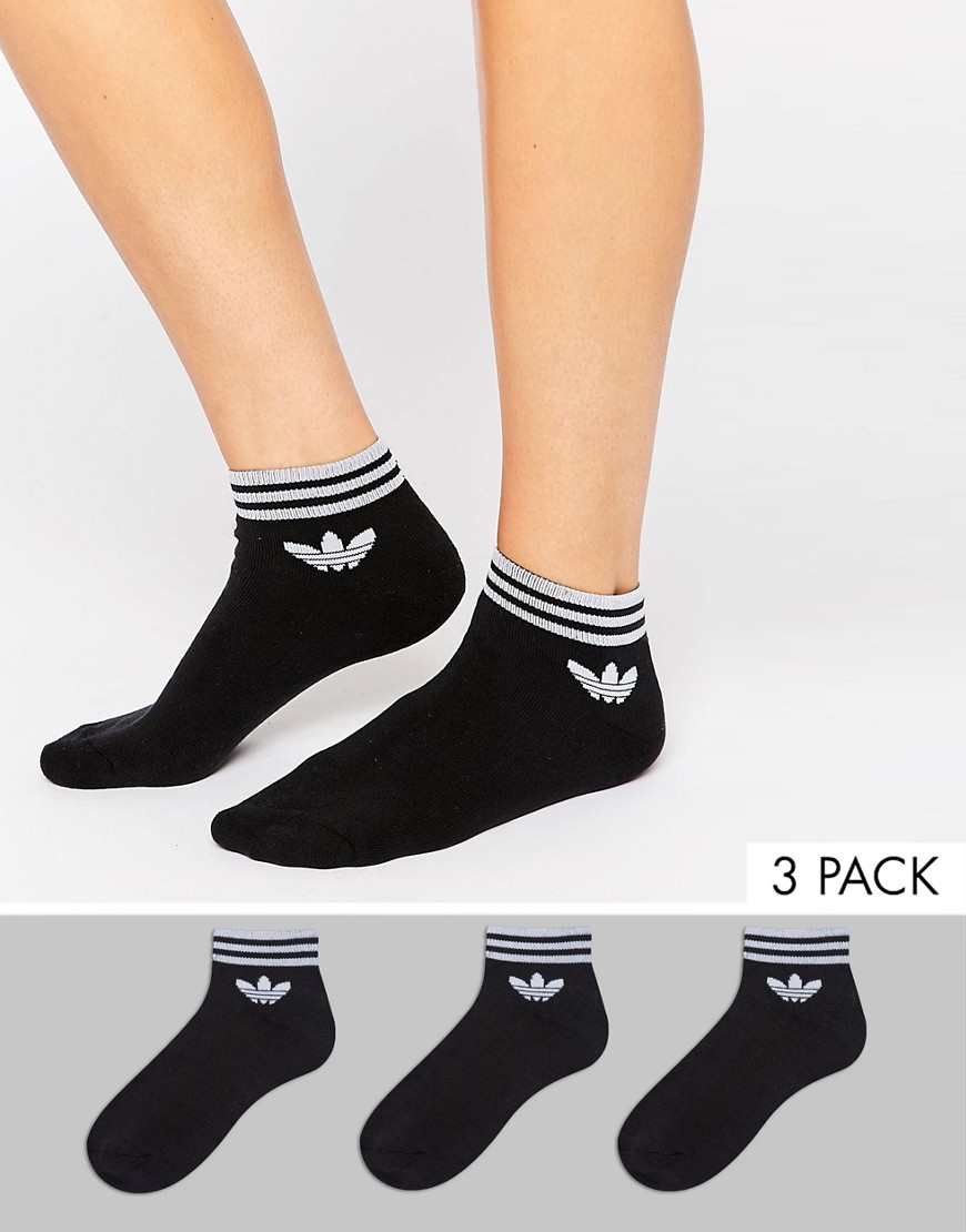 Adidas Originals - Confezione da 3 paia di calzini neri con logo a trifoglio-Nero