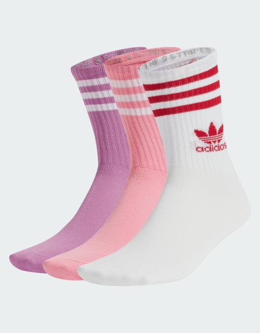 adidas Originals - Confezione da 3 paia di calzini taglio medio viola