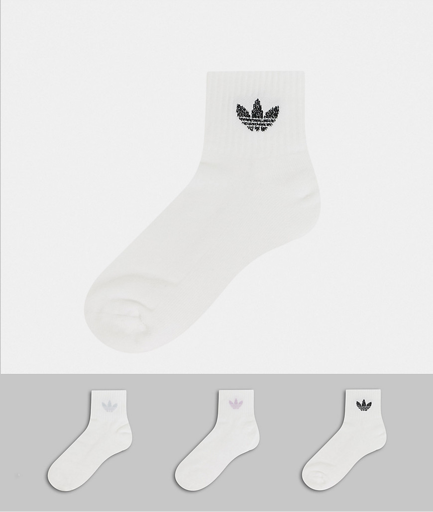 Adidas Originals - Confezione multipack di calzini bianchi con logo a trifoglio-Bianco
