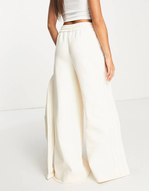 adidas Originals Contempo chunky striped wide leg pants in off white