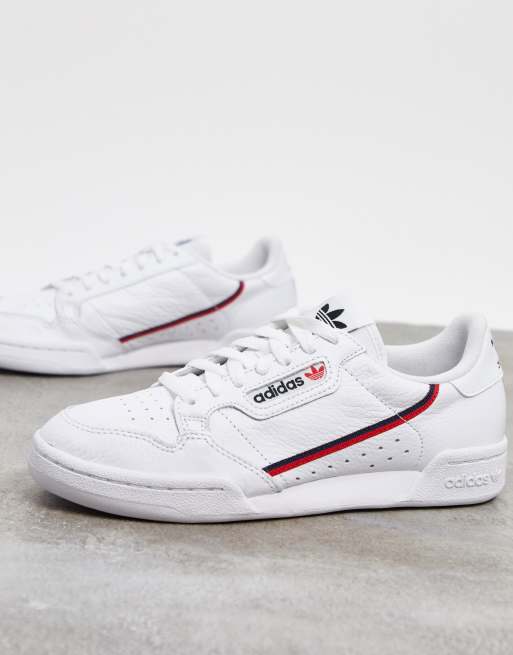 Adidas originals continental 80's trainers in off white and red best sale