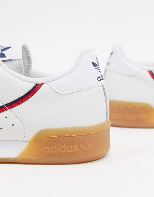 Adidas originals continental 80 trainers in white hot sale snakeskin with gum sole