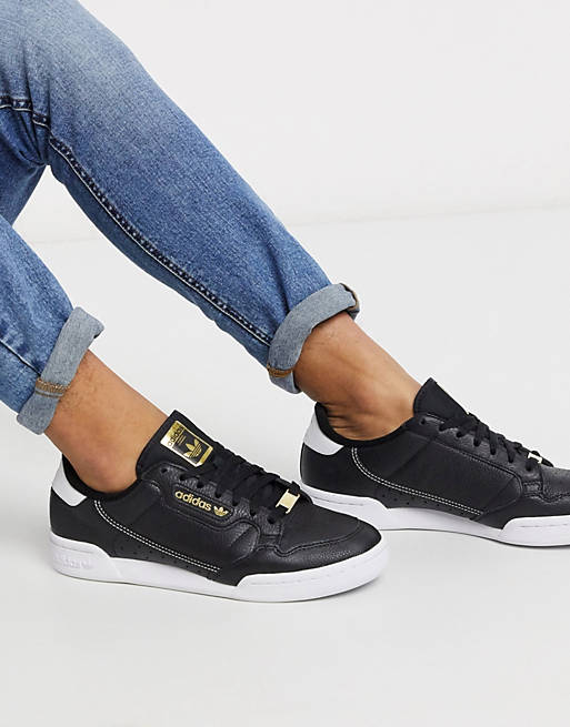 adidas Originals continental 80 trainers in black with gold logo