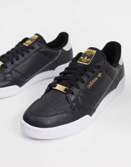 adidas Originals continental 80 trainers in black with gold logo