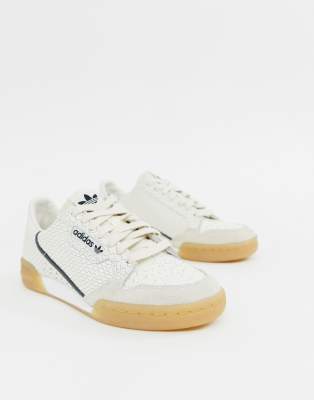 adidas originals continental 80 trainers in white with gum sole