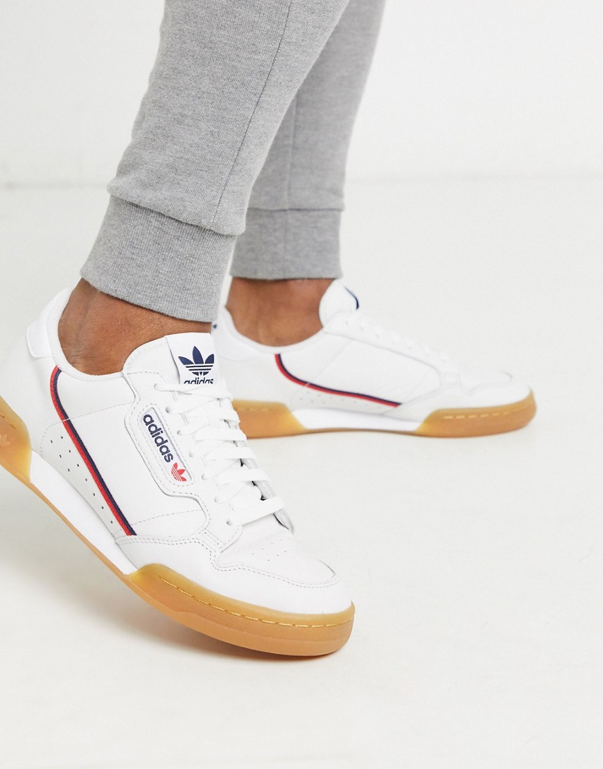 adidas Originals continental 80 trainers in white with gum sole