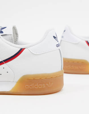 adidas originals continental 80 trainers in white with gum sole