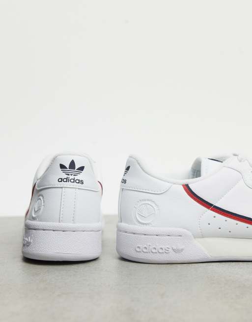 Adidas white & on sale red continental 80 trainers