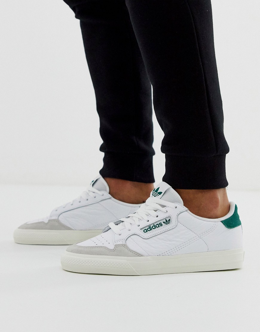 Adidas Originals – Continental 80 Vulc – Sneakers i läder med gröna detaljer-Vit