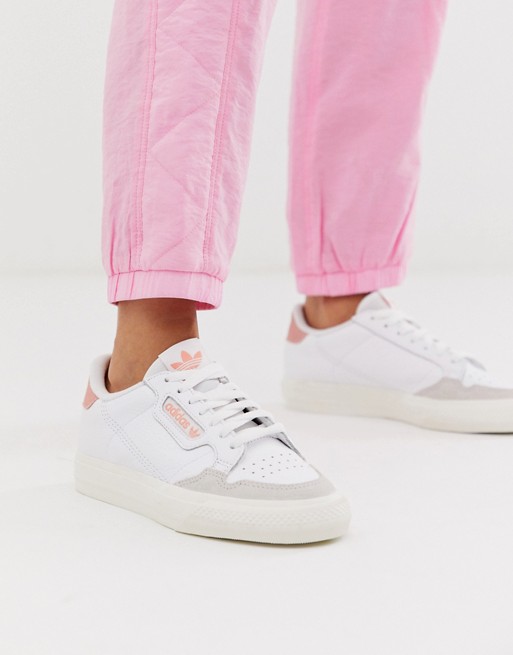 adidas Originals Continental 80 Vulc trainer in white and pink