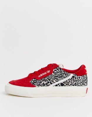 adidas originals continental vulc in red with leopard print