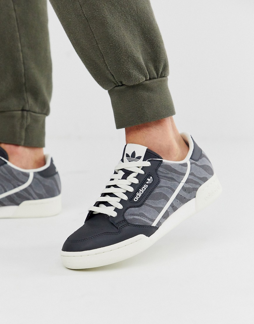 Adidas Originals continental 80's in grey with tiger print