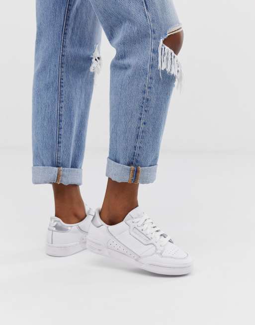 Adidas originals womens continental 80 trainer white / silver sale