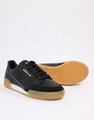 adidas originals continental 80's trainers in black with gum sole