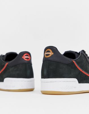 adidas originals continental 80's tfl central bakerloo trainers in black