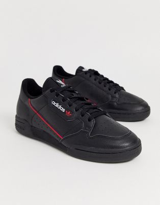 adidas originals continental 80's trainers in black with gum sole