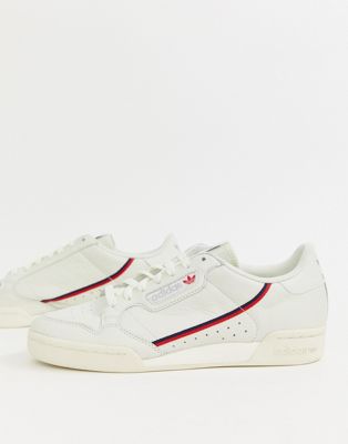 adidas originals continental 80's trainers in off white and red