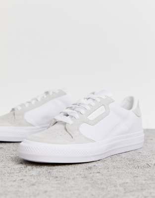 adidas originals continental vulc trainers in white with suede trim