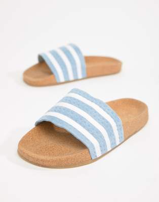 adidas Originals Cork Adilette Slider Sandals In Blue | ASOS