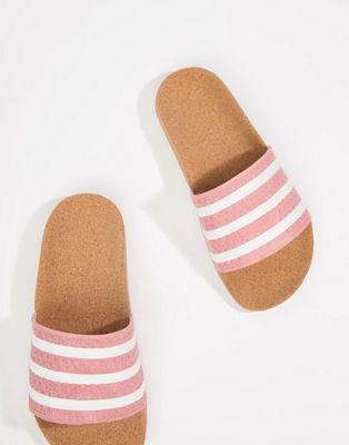adidas originals cork adilette slider sandals in pink