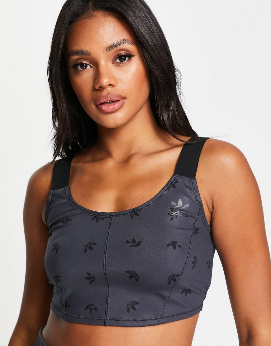 Adidas Originals corset in black with all over logo print