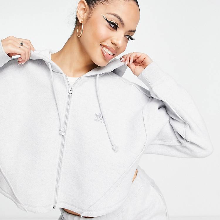 adidas Originals corset style full zip hoodie in light gray | ASOS