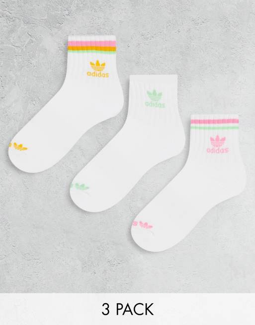 adidas Originals cosmic 3 pack quarter socks in white