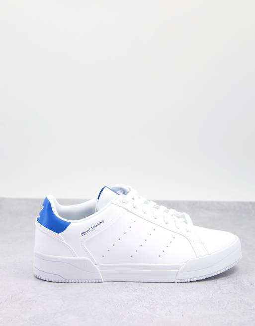 adidas Originals – Court Tourino – Białe buty sportowe z niebieskim zapiętkiem
