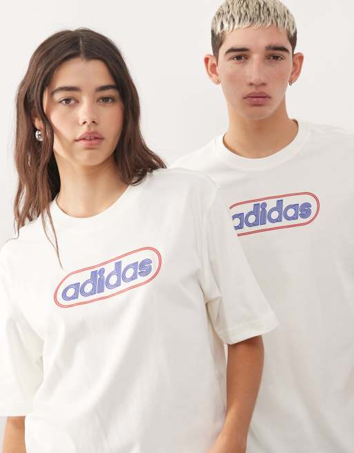 adidas Originals - Cremefarvet T-shirt med grafisk logo i 80'er-stil