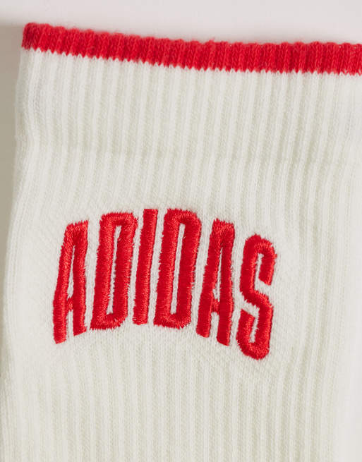 adidas Originals crew 2 pack socks in white and red , 2 of 3
