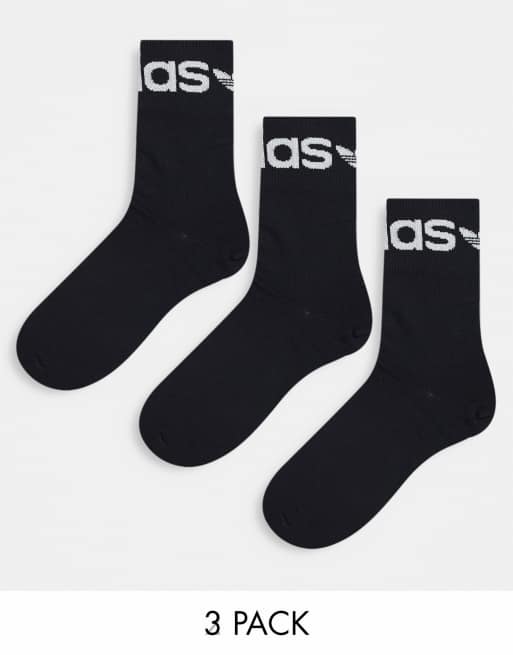 adidas Originals – Crew-Socken in Schwarz mit umgeschlagenem Schaft im 3er-Pack