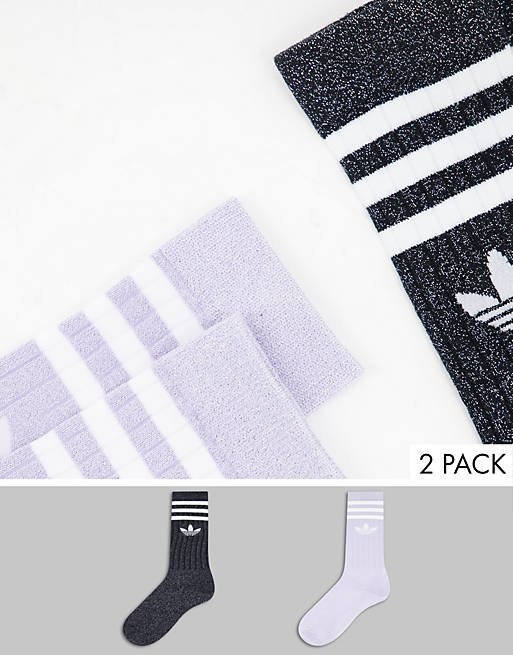 adidas Originals crew socks in black and purple glitter | ASOS