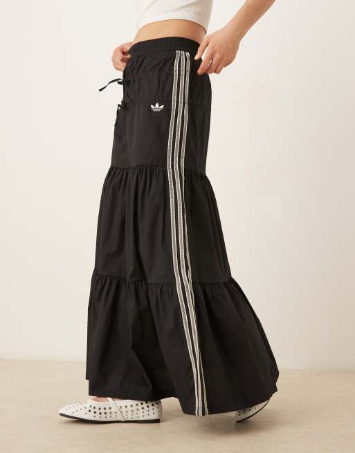 adidas Originals crochet 3 stripe maxi skirt in black | ASOS