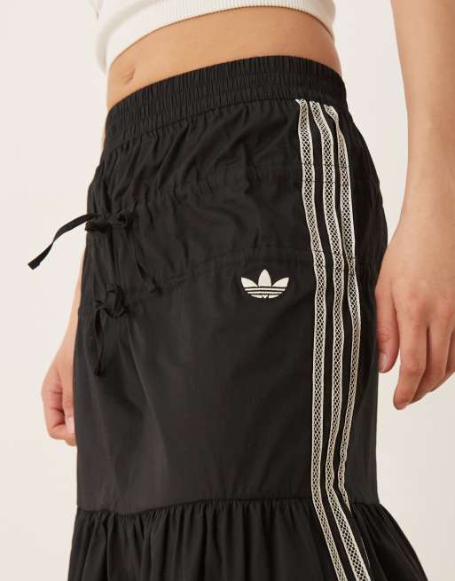 adidas Originals crochet 3 stripe maxi skirt in black | ASOS
