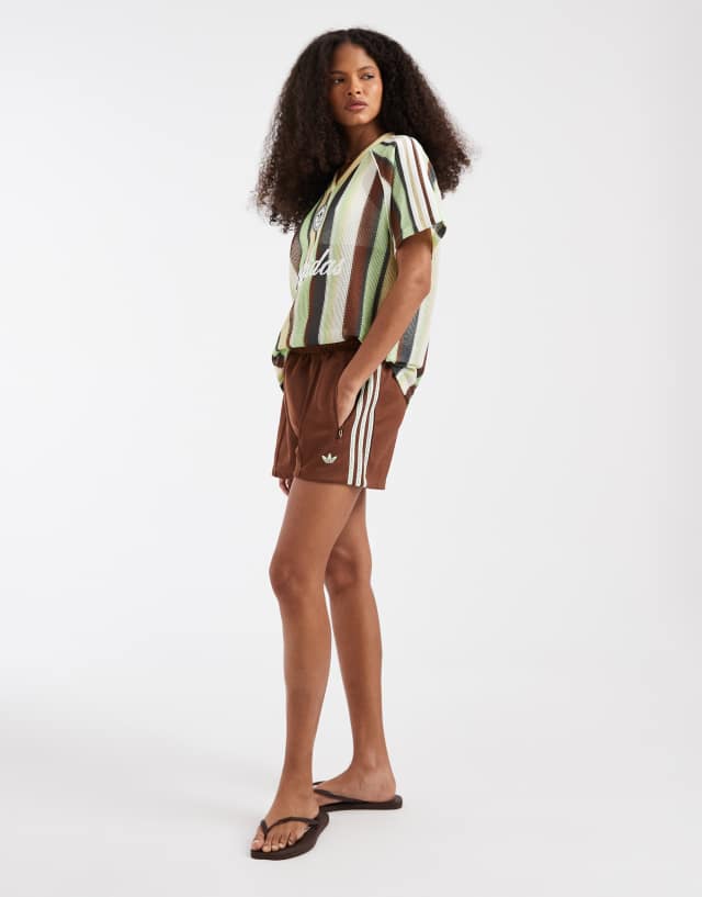 adidas Originals crochet 3 stripe shorts in brown | ASOS